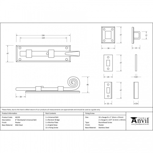 Pewter 6'' Monkeytail Universal Bolt